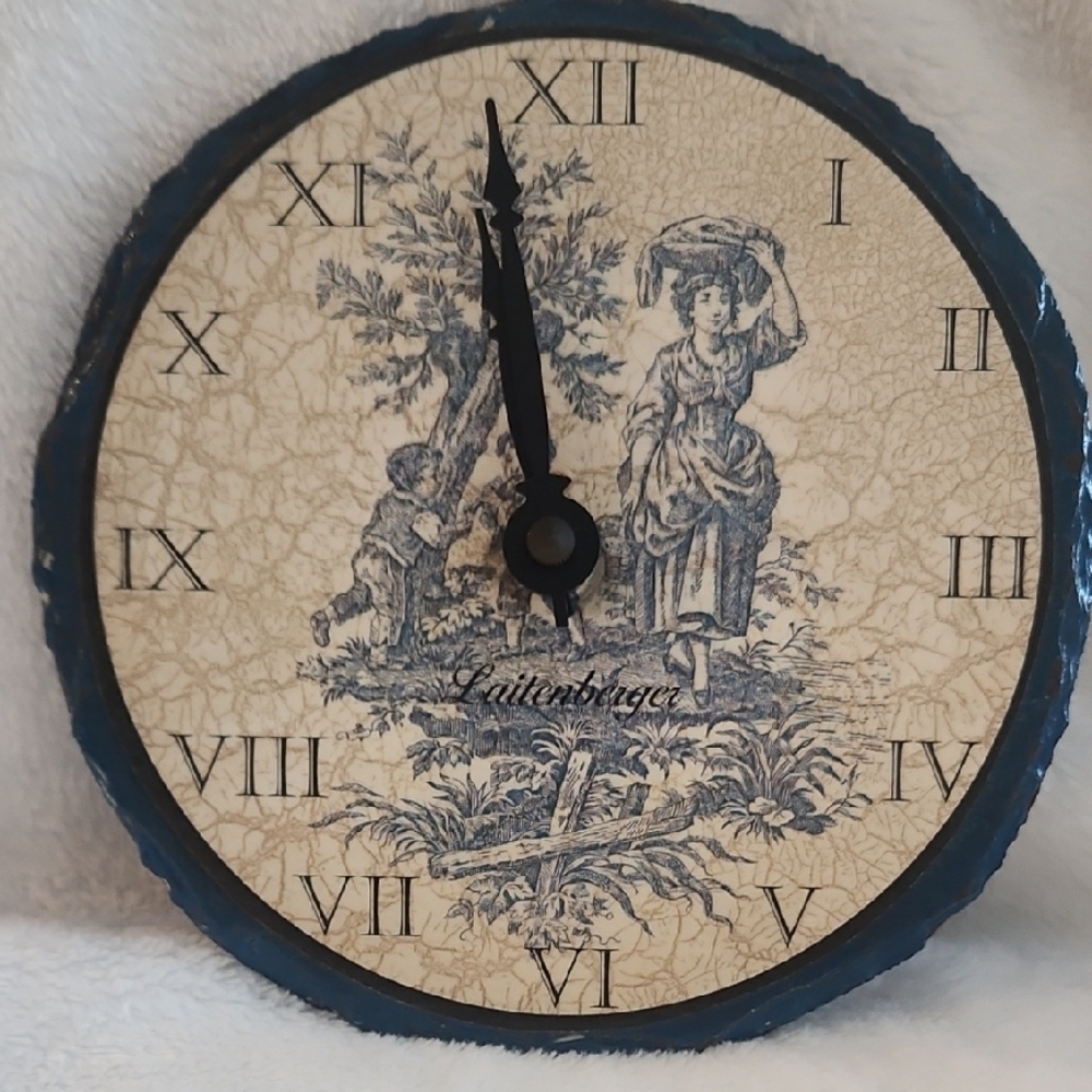 Vintage Cream and Blue Wall Clock. New Component Now Works!!